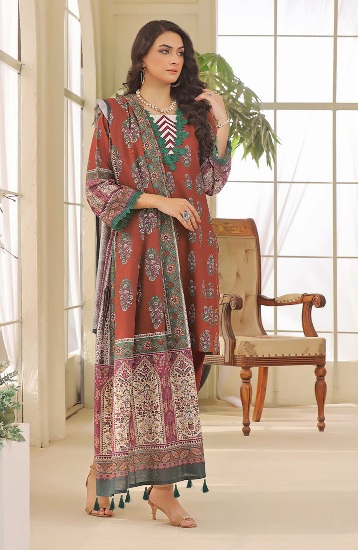 Calla Lily | Stitched 3PC Printed Khaddar Shirt With Printed Khaddar Shawl