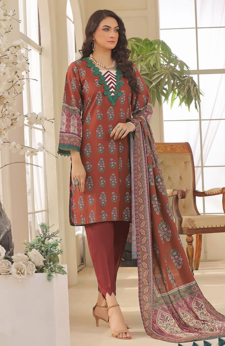 Calla Lily | Stitched 3PC Printed Khaddar Shirt With Printed Khaddar Shawl